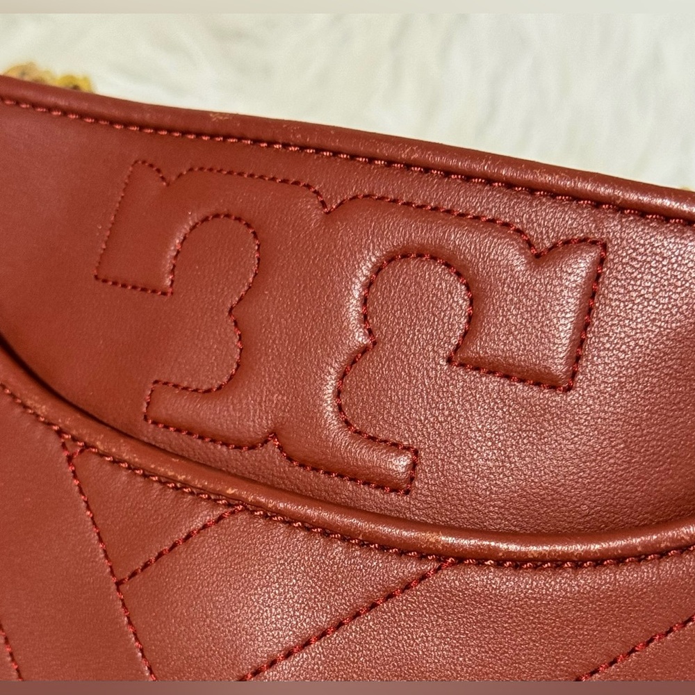 RARE Tory Burch Small Alexa Convertible Tote Bag Quilted Lambskin Rust Gold EUC - Picture 15 of 15